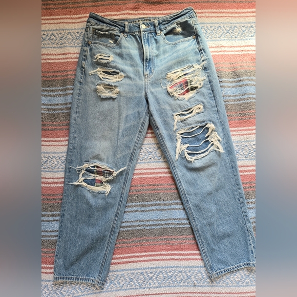 American Eagle Outfitters Denim - American Eagel Distressed Women's Jeans with Plaid Patch Inserts